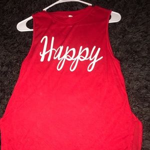Red “HAPPY” tank-top